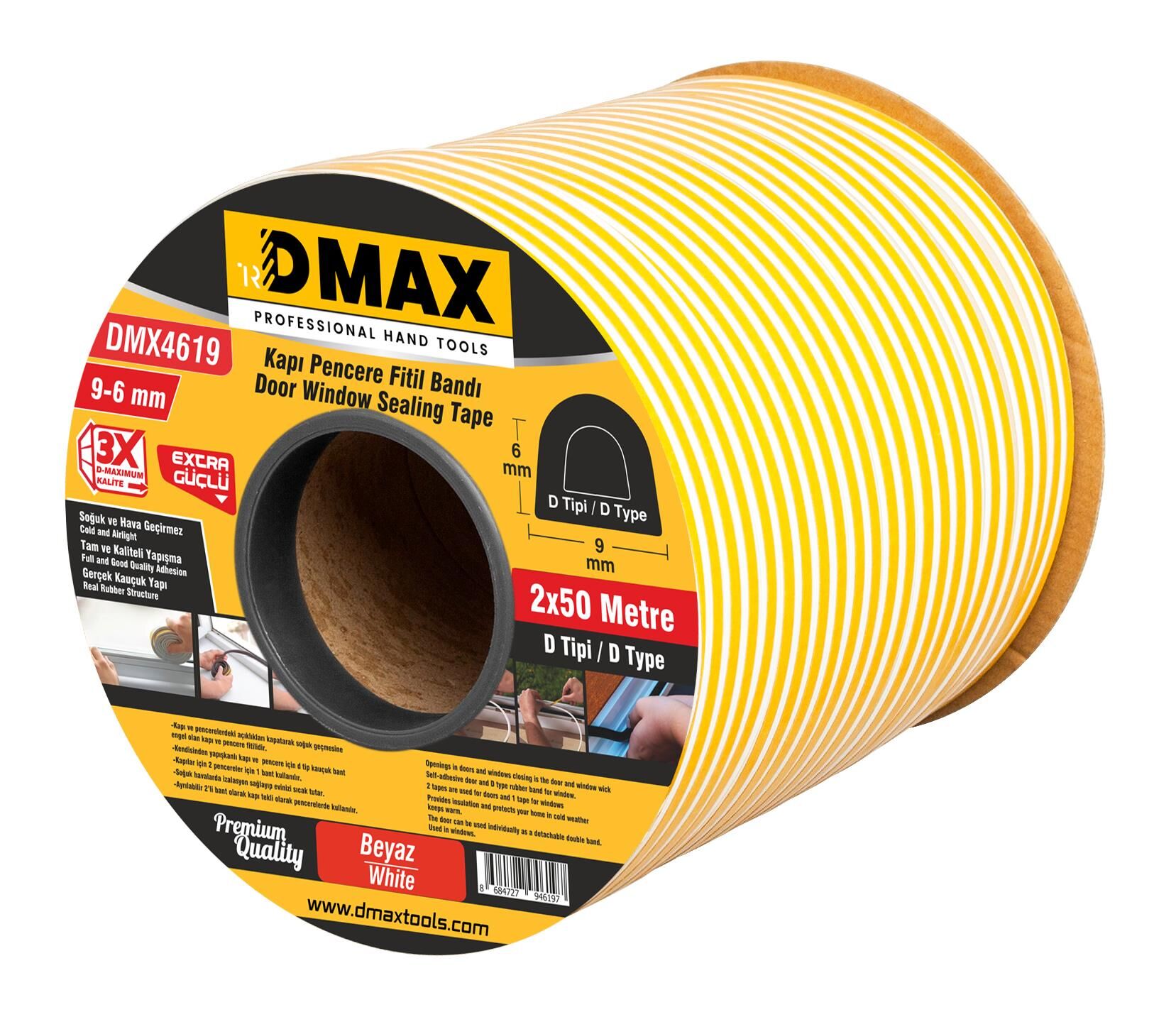Dmax Kapı ve Pencere Fitil Bandı Beyaz 9-6 mm