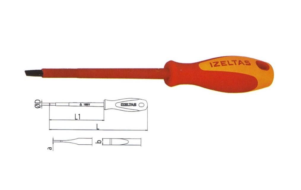 İzeltaş 4140 1000V İzoleli Elektrikçi Düz Uçlu Tornavida 6.5 x 150